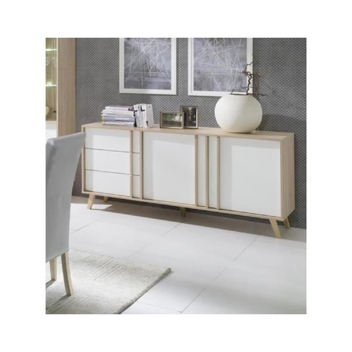 Buffet moyen modèle MALMO blanc. Meuble design type SCANDINAVE. Effet ultra tendance pour votre salon.