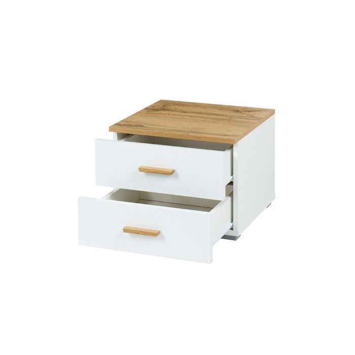 Chambre à coucher complète WOOD chêne et blanc. Lit + armoire + commode + 2 chevets