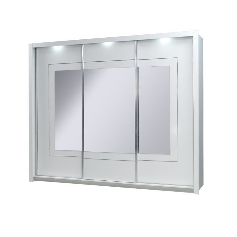 Armoire trois portes coulissantes PANAREA. Miroirs inclus. Eclairage LED intégré. Finition chrome. Mobilier design Armoire trois portes coulissantes PANAREA. Miroirs inclus. Eclairage LED intégré. Finition chrome. Mobilier design