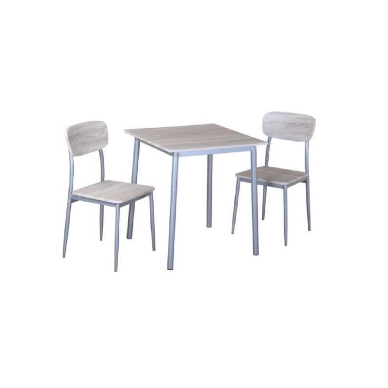 TABLE A MANGER AVEC CHAISES de la collection TOULON. Coloris bois et pieds gris métal.