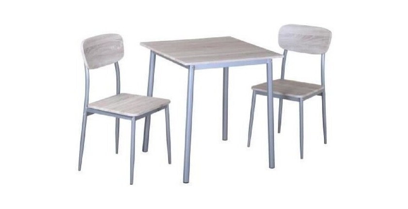 TABLE A MANGER AVEC CHAISES de la collection TOULON. Coloris bois et pieds gris métal.