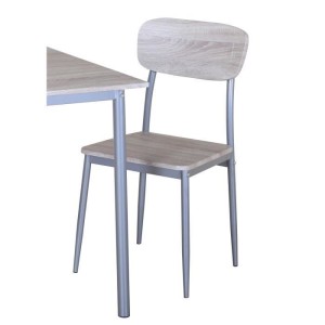 TABLE A MANGER AVEC CHAISES de la collection TOULON. Coloris bois et pieds gris métal.