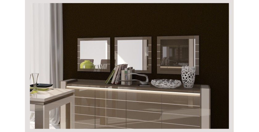 Lot de 3 miroirs LINA. Coloris cappuccino et blanc crème. Produit déco pour votre salon ou salle à manger. OFFRE LIMITEE.