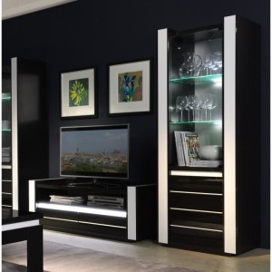 Ensemble pour votre salon LINA. Meuble tv hifi + vitrine petit modèle + LED. Meubles design haute brillance