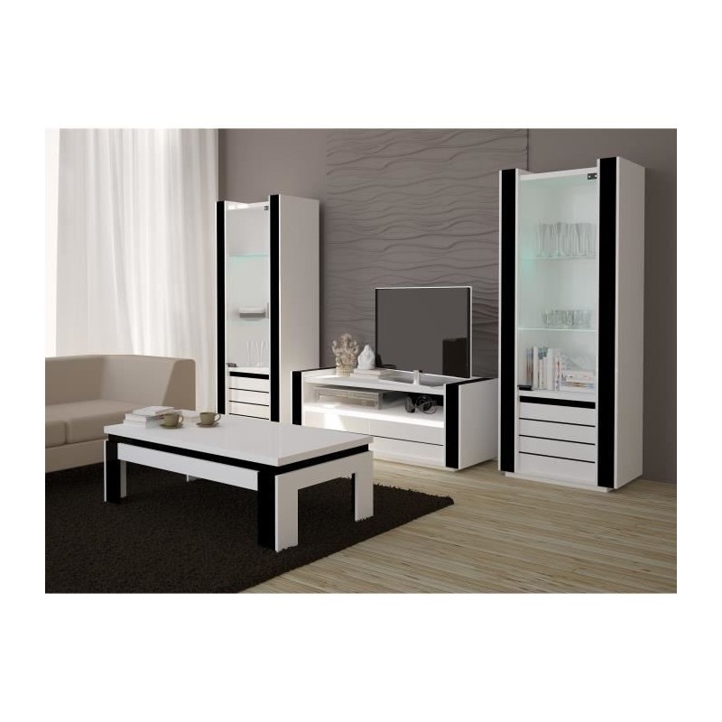 Ensemble meuble de salon LINA blanc et noir laqué.