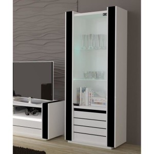 Ensemble meuble de salon LINA blanc et noir laqué.