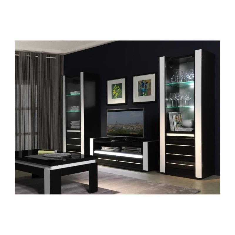 Ensemble meuble de salon LINA blanc et noir laqué