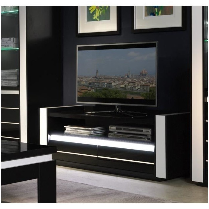 Ensemble meuble de salon LINA blanc et noir laqué