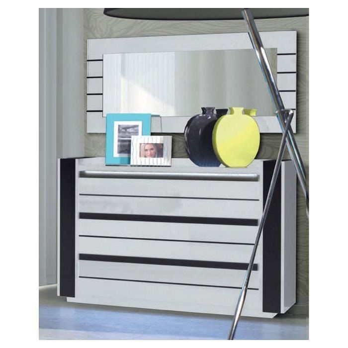 Ensemble design pour chambre à coucher LINA blanc. Lit + 2 chevets avec LED + commode avec LED.