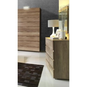 Ensemble design pour chambre à coucher ROMI. Lit avec sommier 160x200 cm, deux tables de chevet et commode.