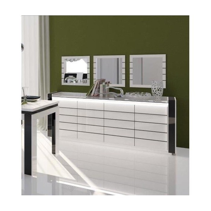 Salle à manger LINA buffet + vitrine + table 160cm + 3 miroirs