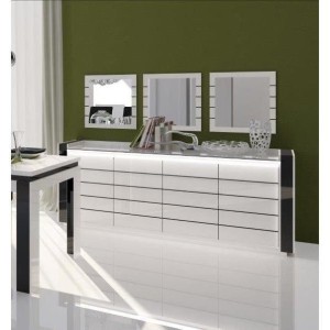 Salle à manger LINA buffet + vitrine + table 160cm + 3 miroirs