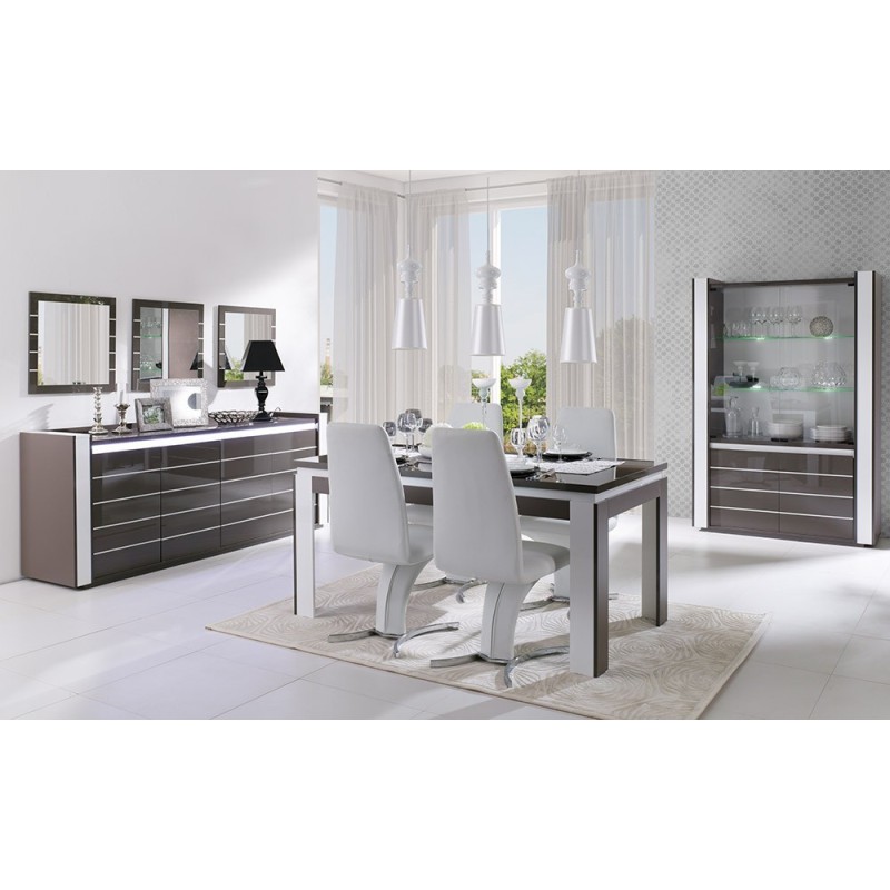 Meuble de salon et salle à manger LINA 9 éléments noir et blanc brillant