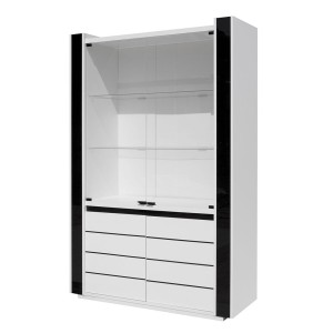 Meuble de salon et de salle à manger LINA 9 éléments blanc et noir brillant. LED incluses