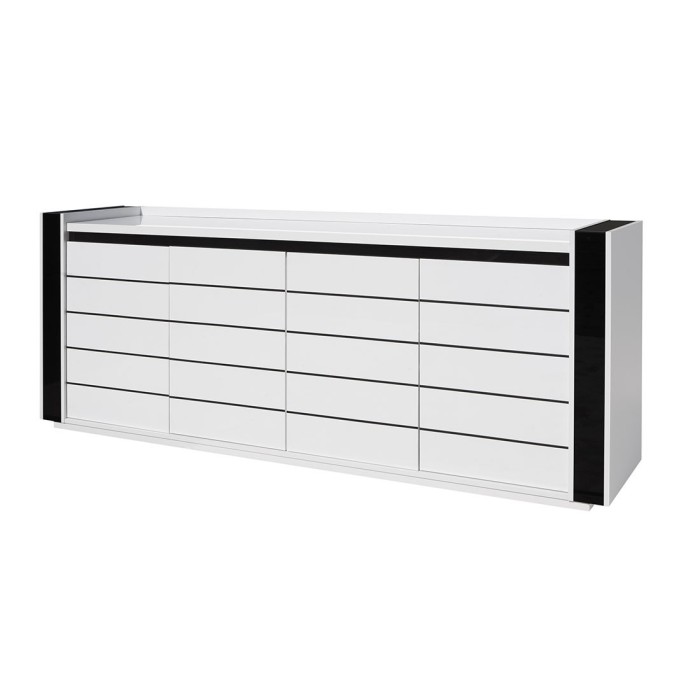 Meuble de salon et de salle à manger LINA 9 éléments blanc et noir brillant. LED incluses