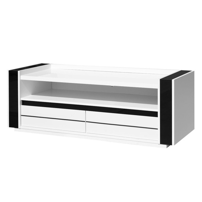 Meuble de salon et de salle à manger LINA 9 éléments blanc et noir brillant. LED incluses