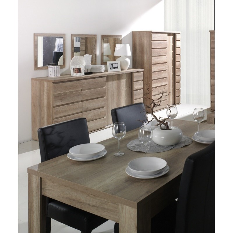 Ensemble ROMI pour salle à manger. Buffet, bar, miroirs, table 160 cm.
