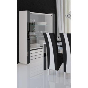 Vitrine argentier vaisselier LINA + LED coloris blanc et noir brillant. Meuble design pour votre salon ou salle à manger.