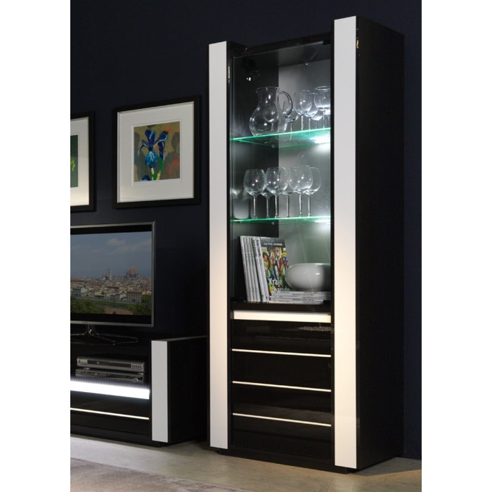 Vitrine petit modèle LINA noire et blanche brillante avec LED