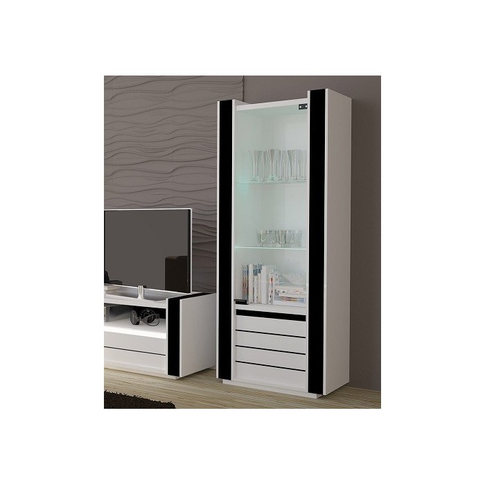 Vitrine petit modèle LINA blanche et noire brillante avec LED