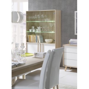 Vitrine, vaisselier, argentier MALMO grand modèle + LED. Meuble type SCANDINAVE idéal pour votre salle à manger