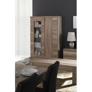 Vitrine vaisselier ROMI 2 portes coulissantes coloris dab canyon. Meuble design idéal pour votre salle a manger