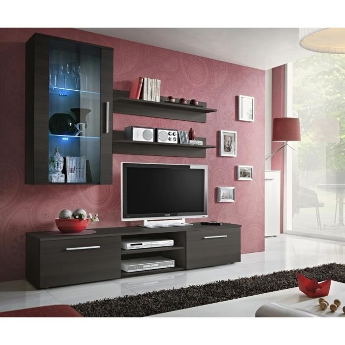 Meuble TV GALINO E design, coloris wengé. Meuble moderne et tendance pour votre salon.