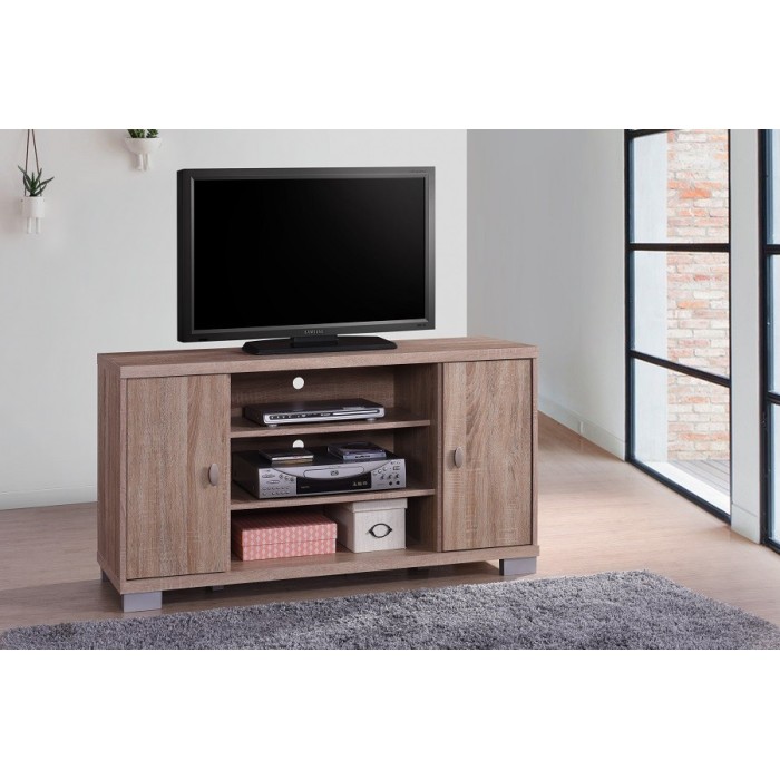 Meuble TV BELEK 120 cm à 2 portes et 3 niches coloris Sonoma.