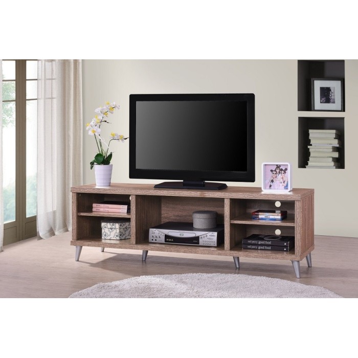 Meuble TV KONYA 142 cm avec 5 niches coloris Sonoma.