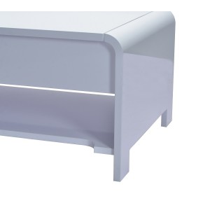 Table basse TRIEST design avec compartiment intérieur et porte invisible sur vérins, coloris blanc.