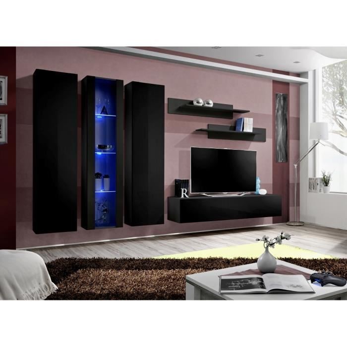 Meuble TV FLY C4 design, coloris noir brillant. Meuble suspendu moderne et tendance pour votre salon.