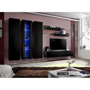 Meuble TV FLY C4 design, coloris noir brillant. Meuble suspendu moderne et tendance pour votre salon.