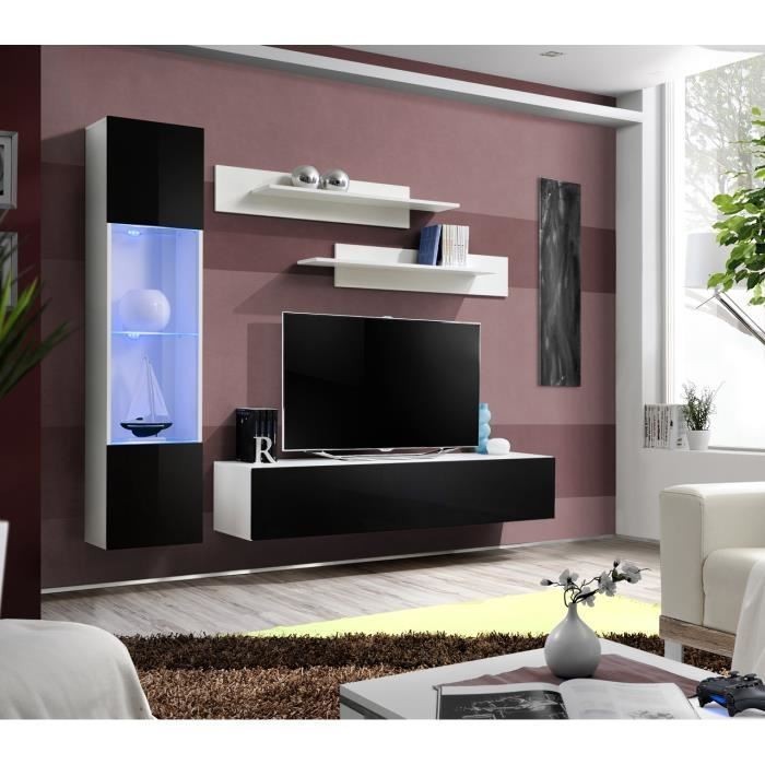 Meuble TV FLY G3 design, coloris blanc et noir brillant. Meuble suspendu moderne et tendance pour votre salon.
