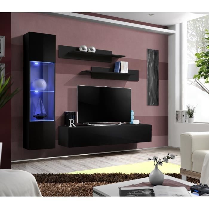 Meuble TV FLY G3 design, coloris noir brillant. Meuble suspendu moderne et tendance pour votre salon.