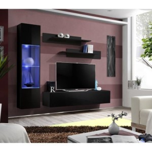 Meuble TV FLY G3 design, coloris noir brillant. Meuble suspendu moderne et tendance pour votre salon.