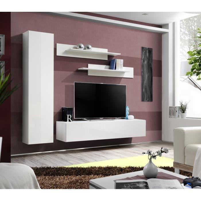 Meuble TV FLY G1 design, coloris blanc brillant. Meuble suspendu moderne et tendance pour votre salon.
