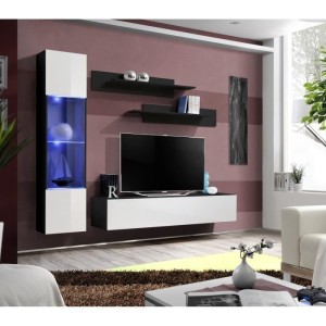 Meuble TV FLY G3 design, coloris noir et blanc brillant. Meuble suspendu moderne et tendance pour votre salon.