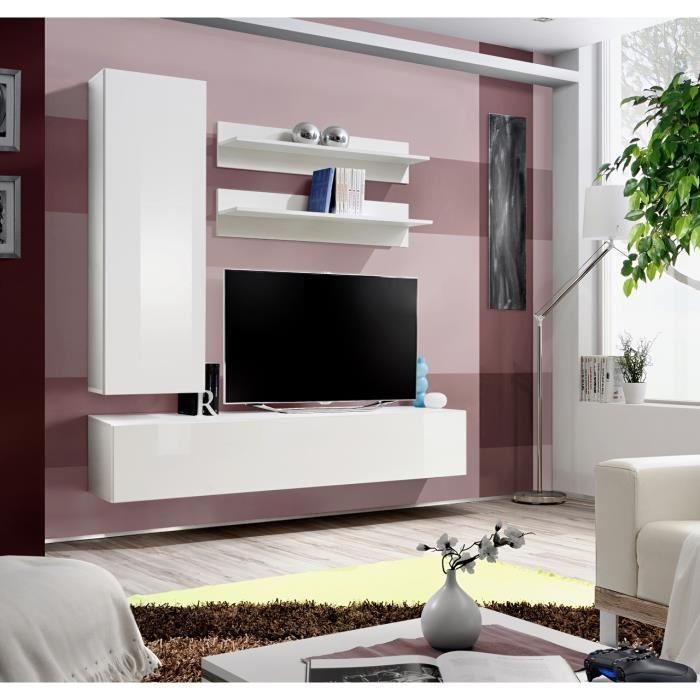 Meuble TV FLY H1 design, coloris blanc brillant. Meuble suspendu moderne et tendance pour votre salon.
