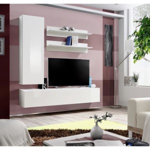 Meuble TV FLY H1 design, coloris blanc brillant. Meuble suspendu moderne et tendance pour votre salon.