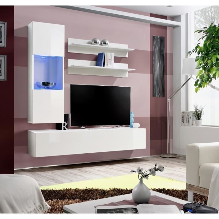 Meuble TV FLY H3 design, coloris blanc brillant. Meuble suspendu moderne et tendance pour votre salon.