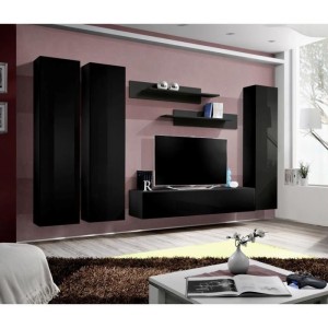 Meuble TV FLY design, coloris noir brillant. Meuble suspendu.