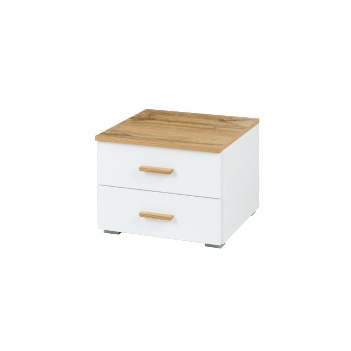 Chambre à coucher complète WOOD chêne et blanc. Lit coffre + armoire + commode + 2 chevets