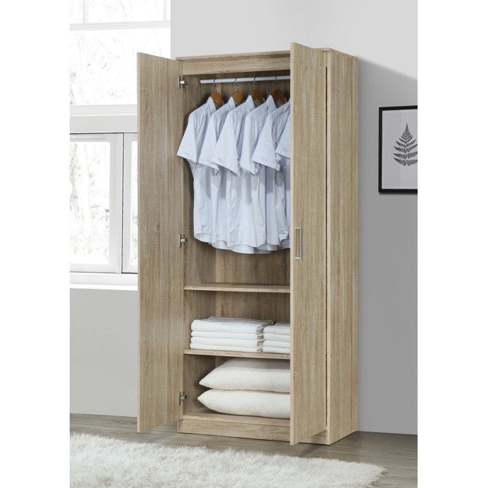 Armoire\Garde robe DALAMAN, 2 portes, contemporaine chêne Sonoma et poignées grises.