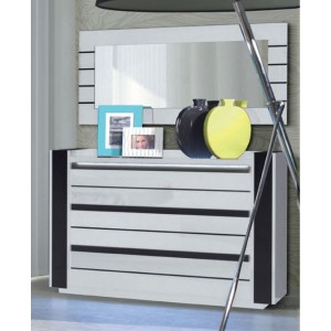 Commode LINA + LED blanche et noire brillante design. Commode pour chambre à coucher