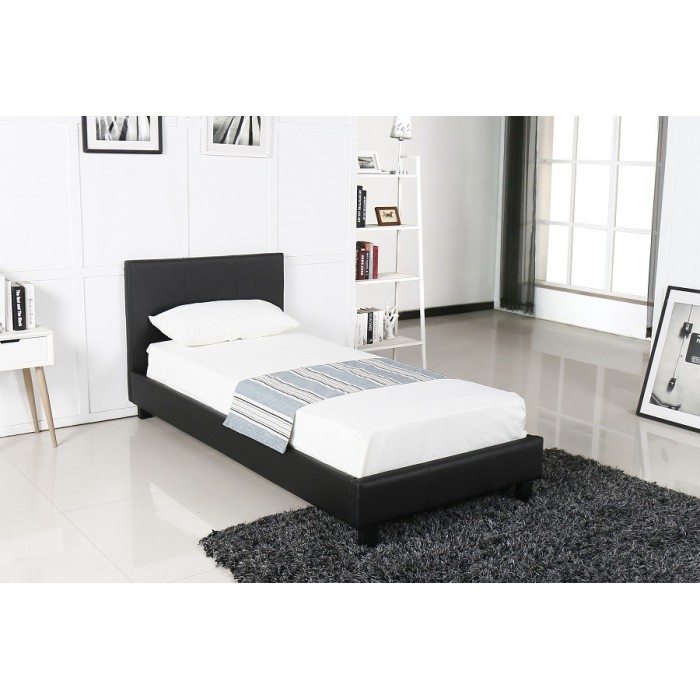 Lit design noir ABEL 90x200 cm une place, avec sommier, pour une chambre adulte ou ado.