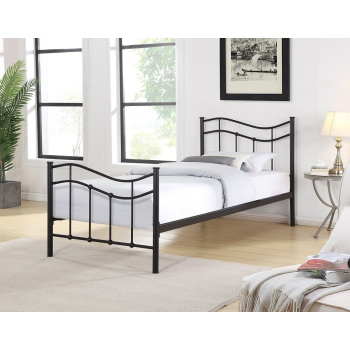 Lit ODETTE 90x200 cm en métal coloris noir avec sommier.