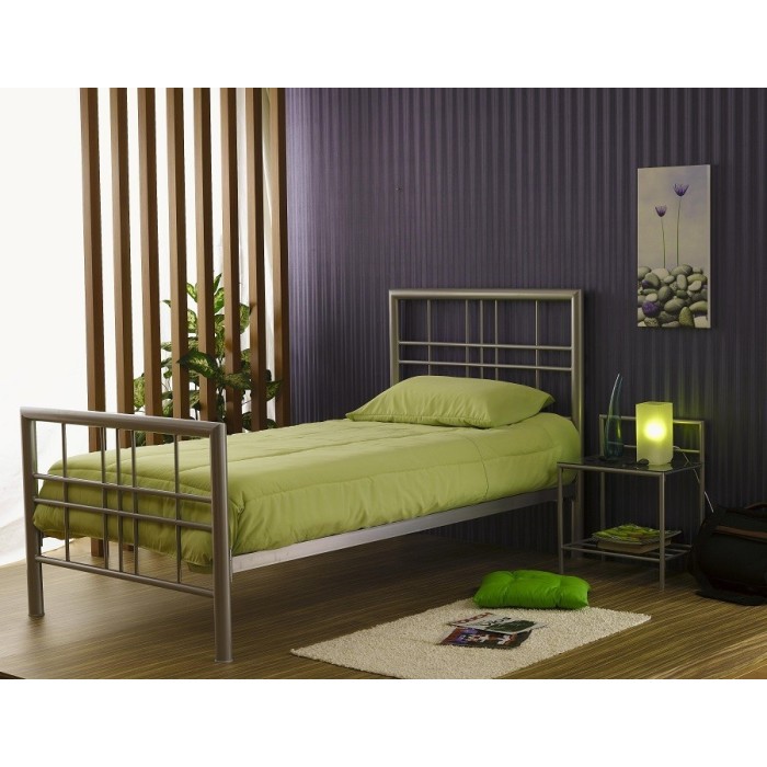 Lit PAXOS 90x200 cm en métal coloris gris argenté avec sommier.