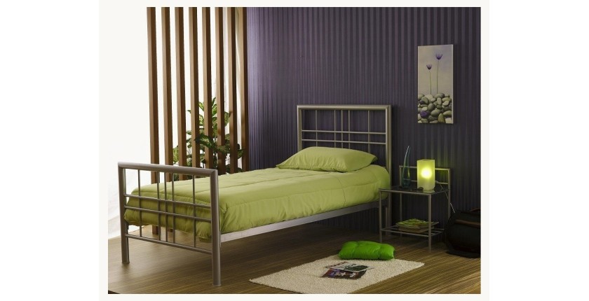 Lit PAXOS 90x200 cm en métal coloris gris argenté avec sommier.