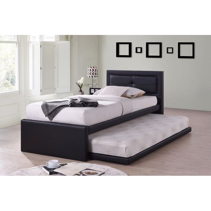 Lit avec tiroir-lit RODAN 90x200 cm en simili cuir coloris noir, sommier inclus.