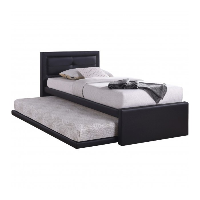 Lit avec tiroir-lit RODAN 90x200 cm en simili cuir coloris noir, sommier inclus.